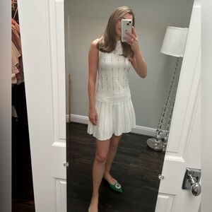 Ted Baker White Dropped Hem Dress with colored stitching, size 0